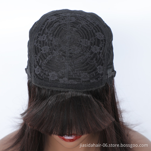 10 inch Wholesale For Black Women 100% Straight Short Bob with Free Bangs Lace Front Brazilian Human Hair Wigs
